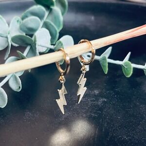Zeus Lightning Bolt Earrings | Rose Gold Plated Dangle Huggie Hoops‎ | Celestial